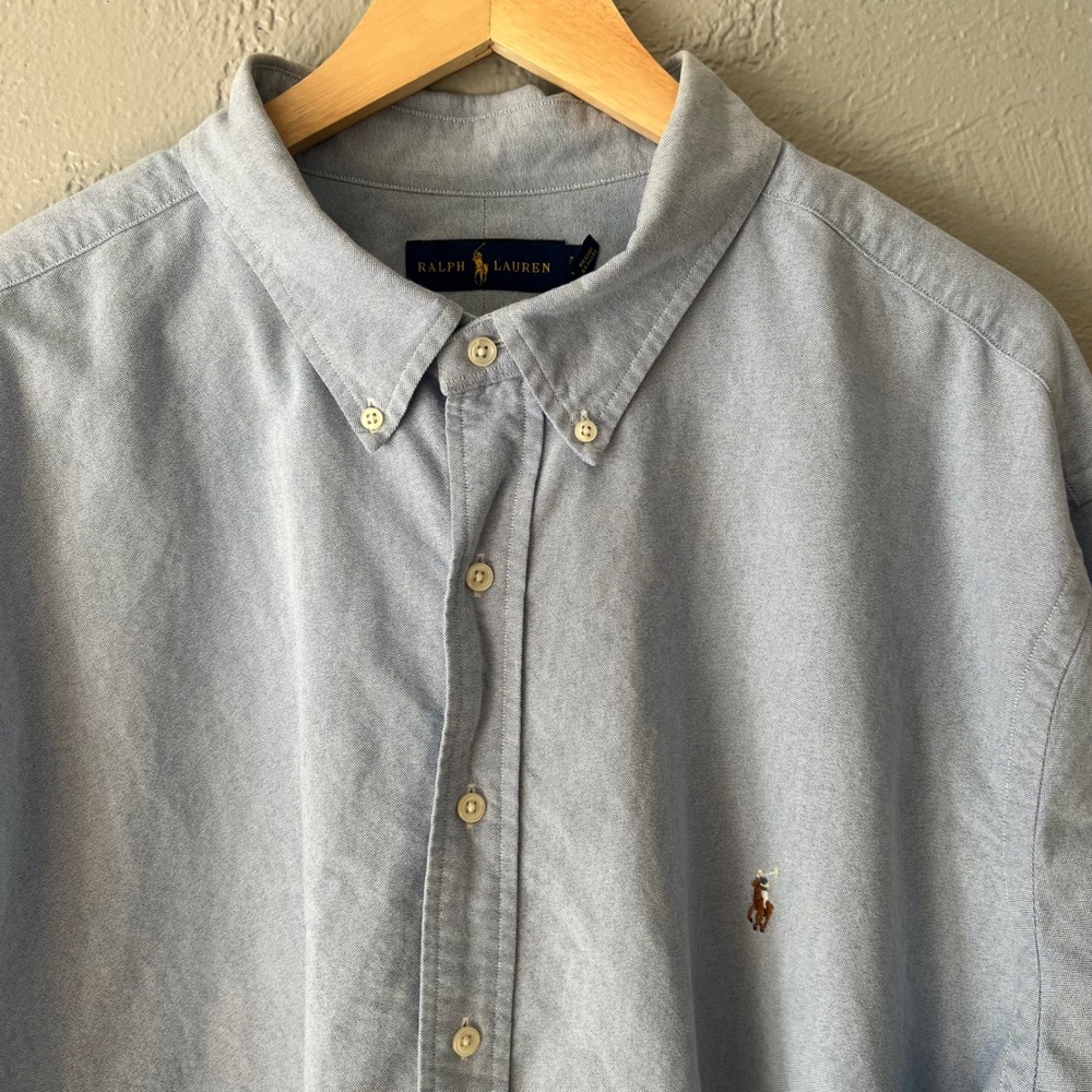 Ralph Lauren Mens Big & Tall 3XB 3G Blue Oxford Cotton Button Down Shirt Pony